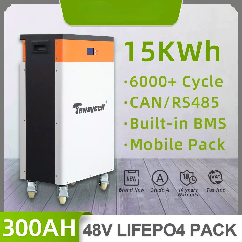 renewable, 48V/51V 300Ah LiFePO4 Battery Pack 15KWh Power 6000Cycle Lithium Iron Phosphate Buitl-in BMS 300A CAN RS485 Monitor