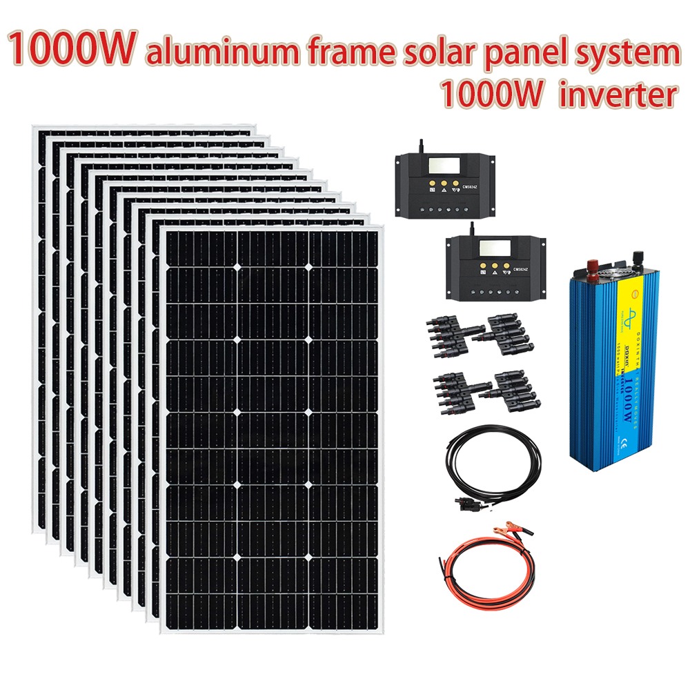 , 1000W Solar Panel Kit 110V 220V Inverter for 12V Battery Charger Camping RV Hiking Outdoor