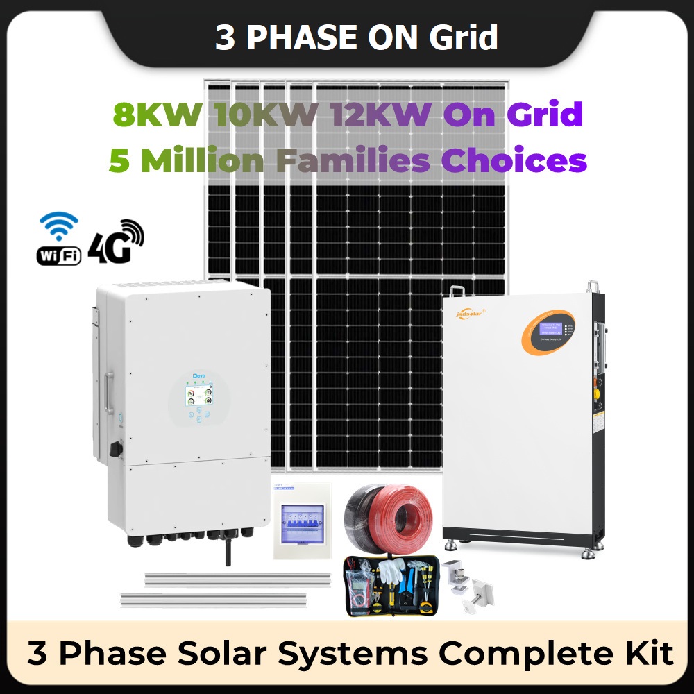 , ON Grid  8KW 10KW 12KW Solar System Complete Kit 3 Phase 380V Solar Panel 550W LiFePO4 Battery Hybrid Solar Storage System