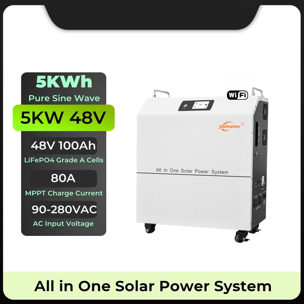 , 5KW All In One Solar System With WIFI Monitoring 48V 5KWh LiFePO4 Battery 220V Solar Power Station for Outdoor Home