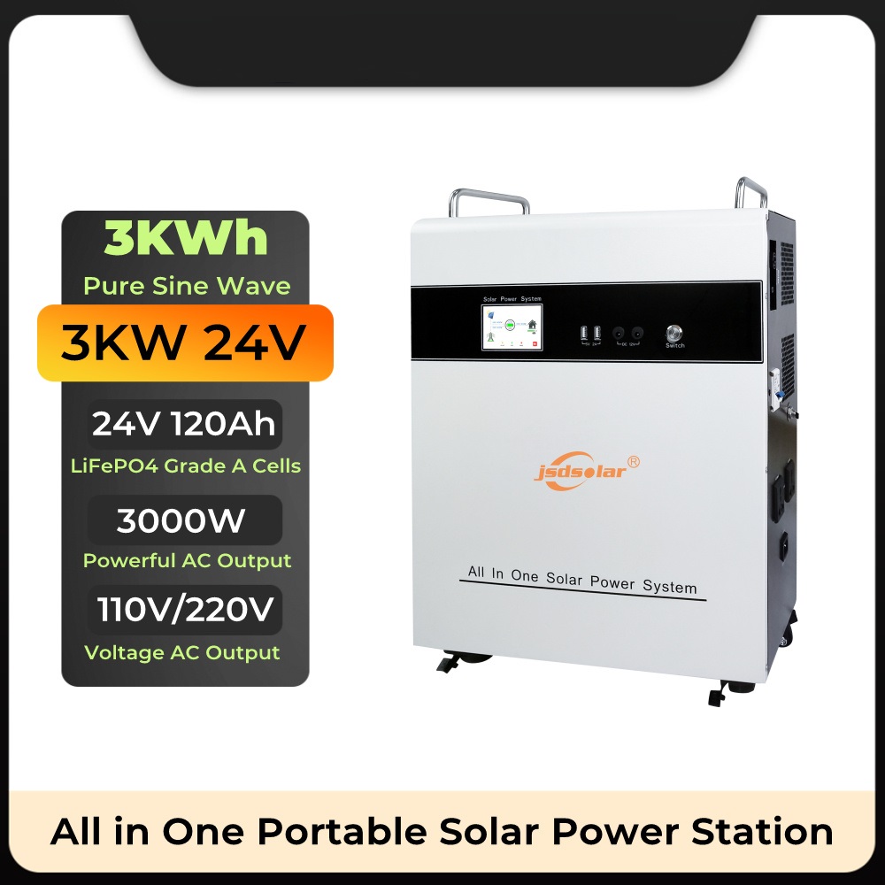 , 3KW All In One Solar System 24V LiFePO4 Battery Power Bank For Home Outdoor Energy Storage