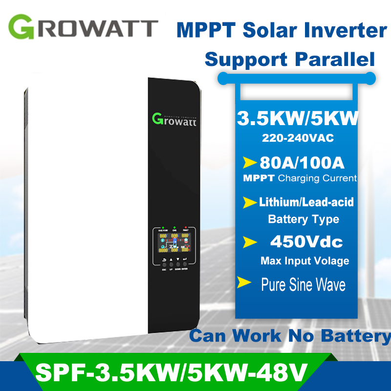 renewable, Growatt Hybrid Solar Inverter 3.5KW/5KW-48V 220V MPPT 80A 100A Pure Sine Wave Off Grid Solar Invertor Can Work Without Battery