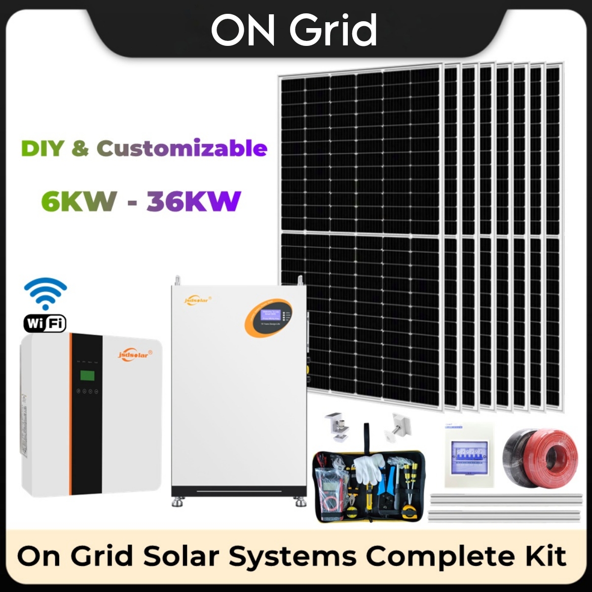 , ON Grid Solar System Complete Kit 6KW/12KW/18KW/24KW With Wifi IP65 Inverter Solar Panels LiFePO4 Battery DIY Hybrid Solar System