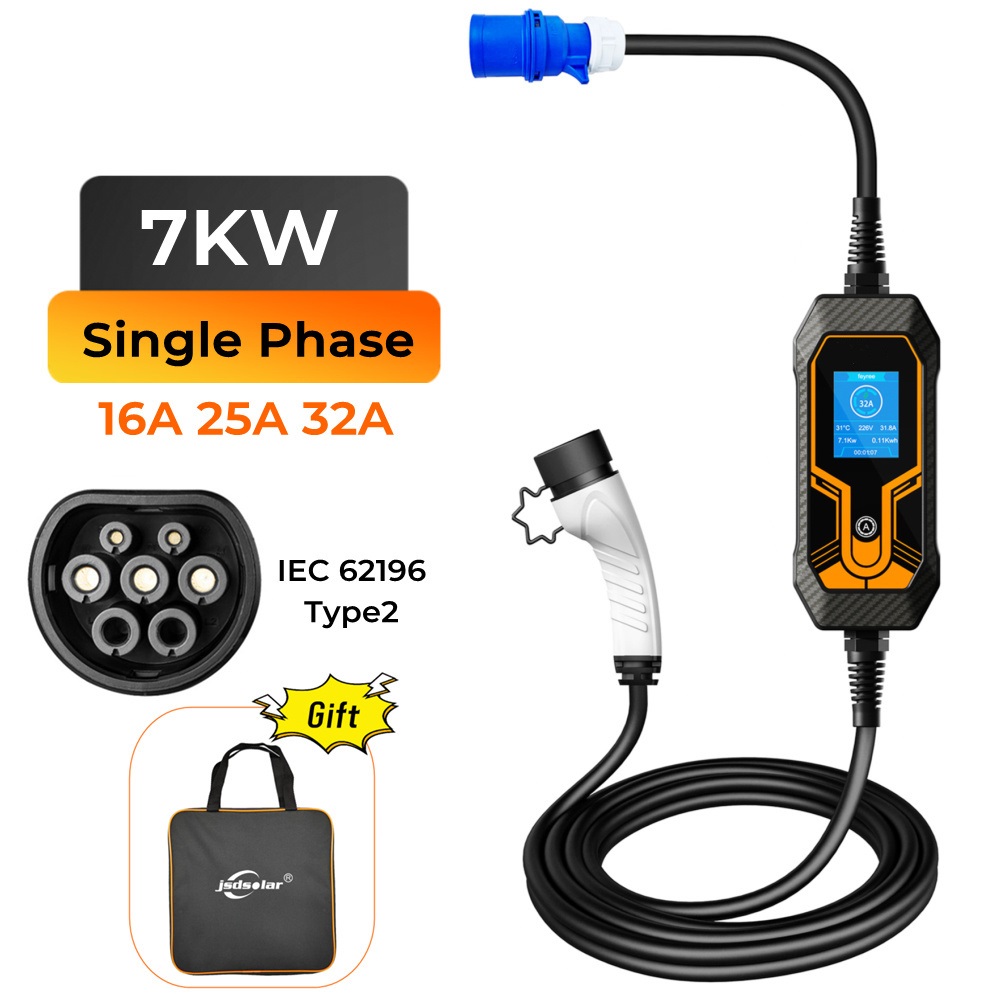 , 7KW Portable EV Charger Wallbox 85-250V 32A with EVSE