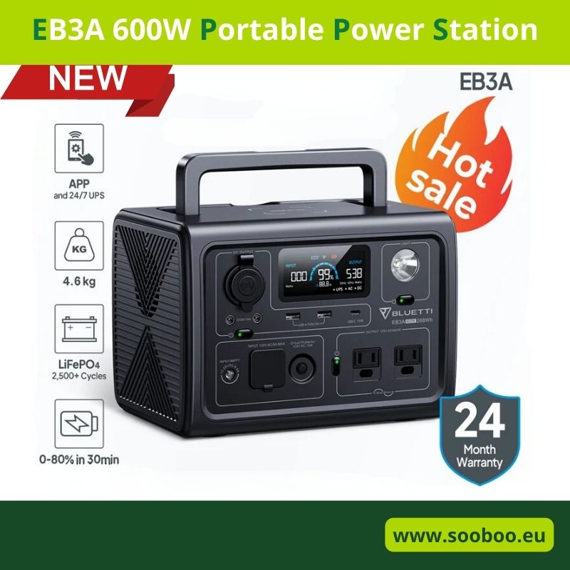 , 600W Portable Power Station Solar Generator 268Wh LiFePO4 Battery